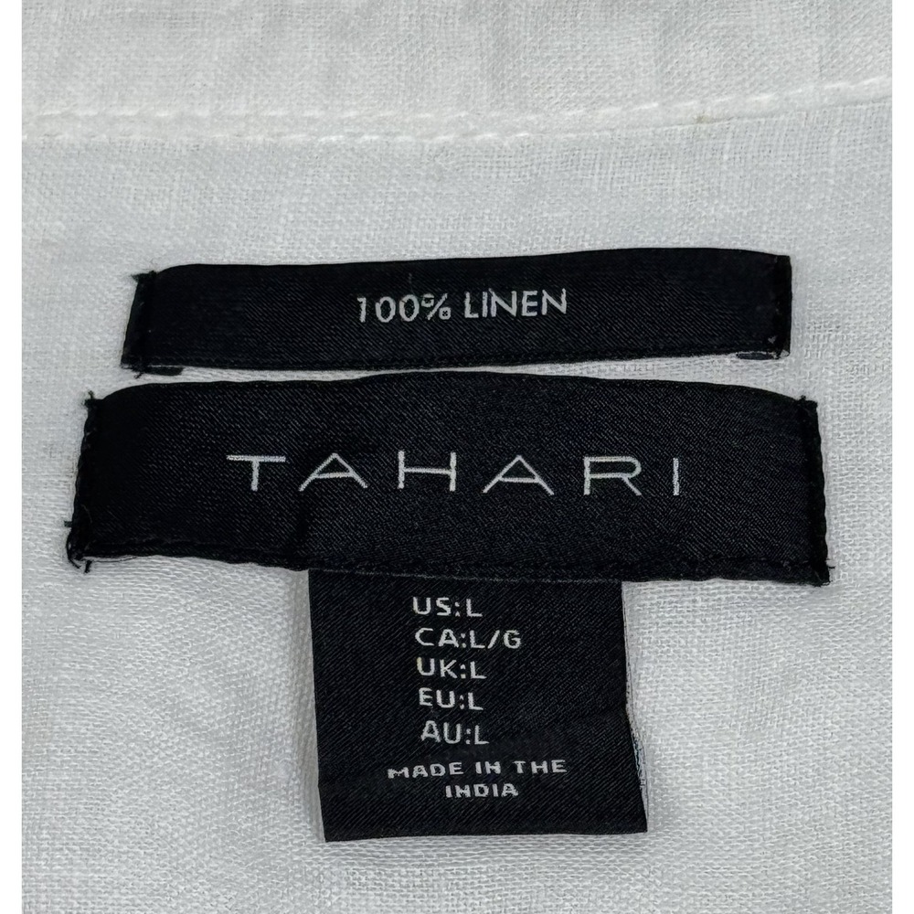TAHARI Women White Linen 3/4 Sleeve Collared Pullover Top Size L Lagen Beach - Picture 4 of 7